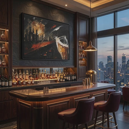 Abstract Bar Scene Matte Canvas Print — Framed Beer & Bottles Wall Art