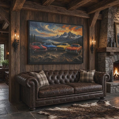 Vintage Muscle Cars | Sunset Overlook Framed Canvas
