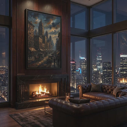 Moody 1930s Cityscape  | Framed Canvas
