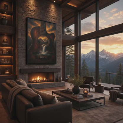 Mountain Song |  Guitar Waterfall Framed Canvas