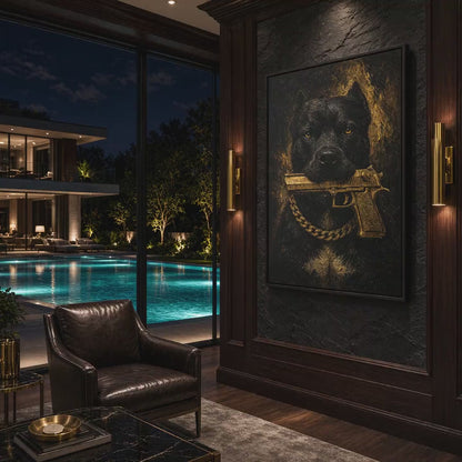 Gold Chain Pitbull | Dark Portrait Framed Canvas