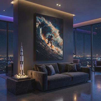 Cosmic Wave Surf - Astronaut Surfing  Matte Canvas Framed