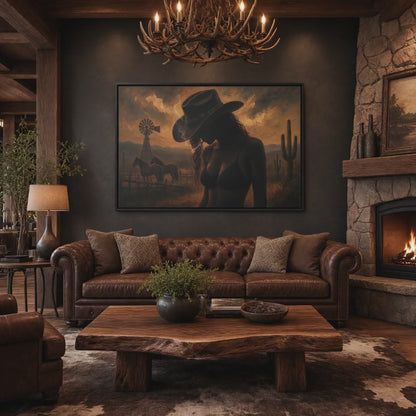 Desert Cowgirl | Ranch Sunset Framed Canvas