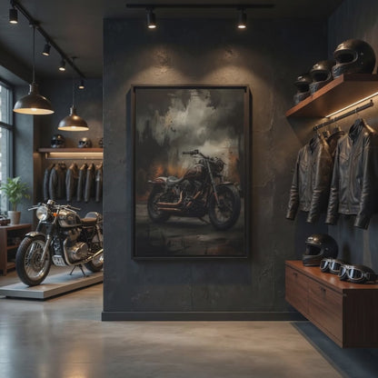 Framed Matte Canvas Motorcycle Wall Art - Vintage Cruiser Print