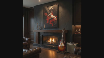 Electric Guitar Red Splash Matte Canvas Framed | Music Wall Art