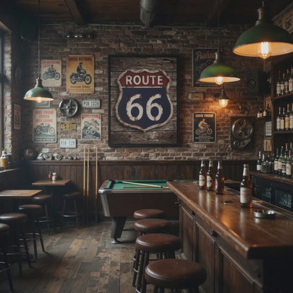 Route 66 Shield Vintage Sign Matte Canvas Framed | Rustic Wall Art
