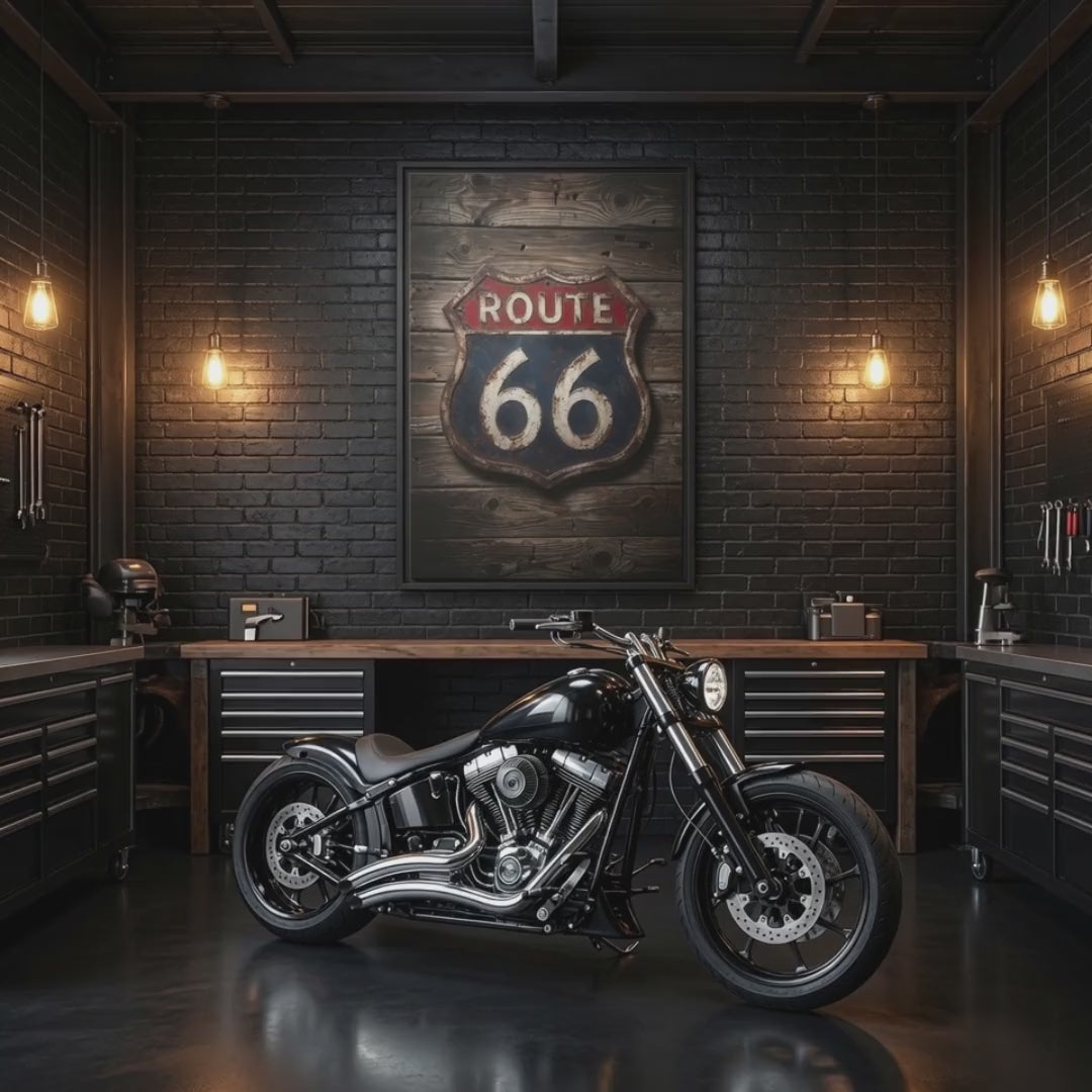 route 66 sign - framed canvas in a garage 