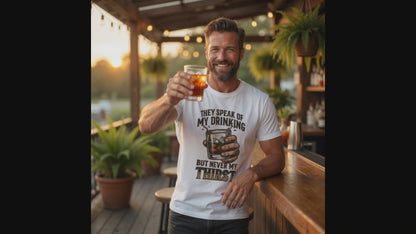 "They Speak of My Drinking but Never My Thirst" Whiskey Glass Tee