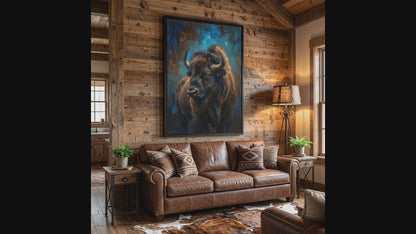Framed Bison Matte Canvas Wall Art — Rustic Buffalo Portrait