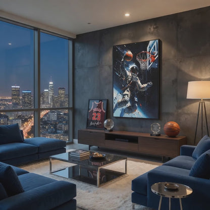 Basketball - Space Astronaut Dunking  Framed Matte Canvas