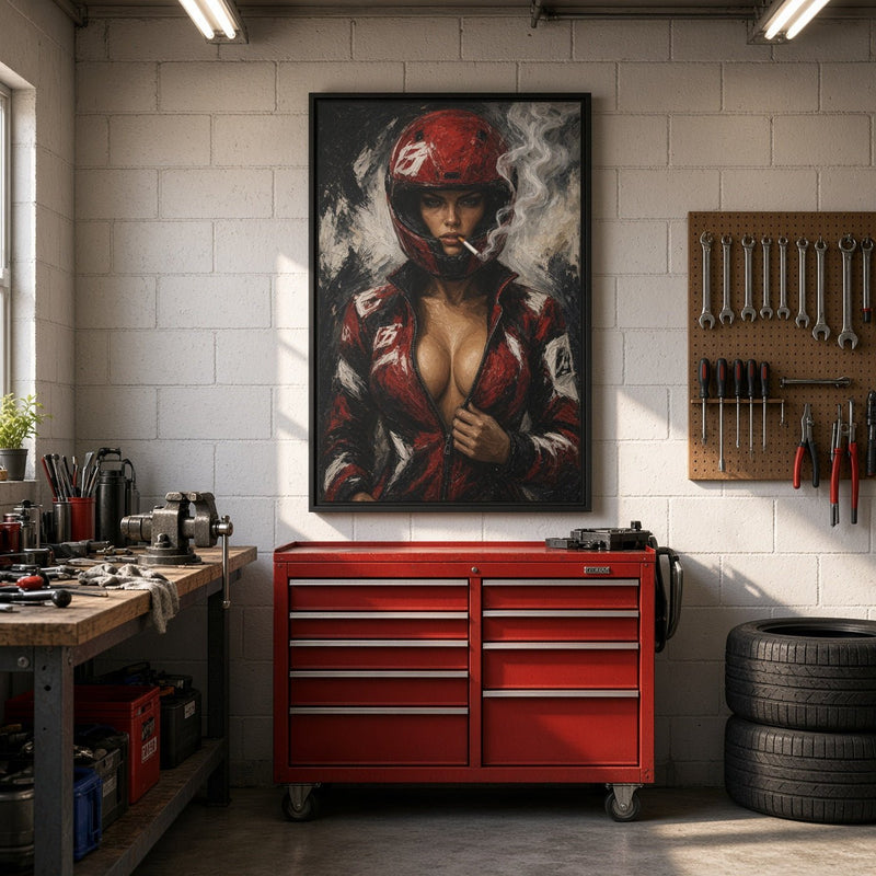 Red Helmet Race Girl Canvas