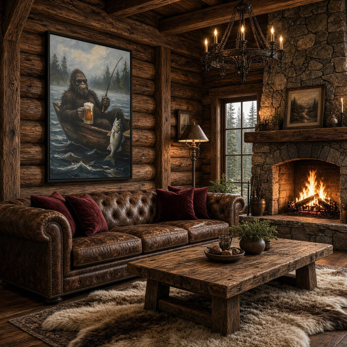 Catch of the Day - Sasquatch Fishing with Beer Canvas