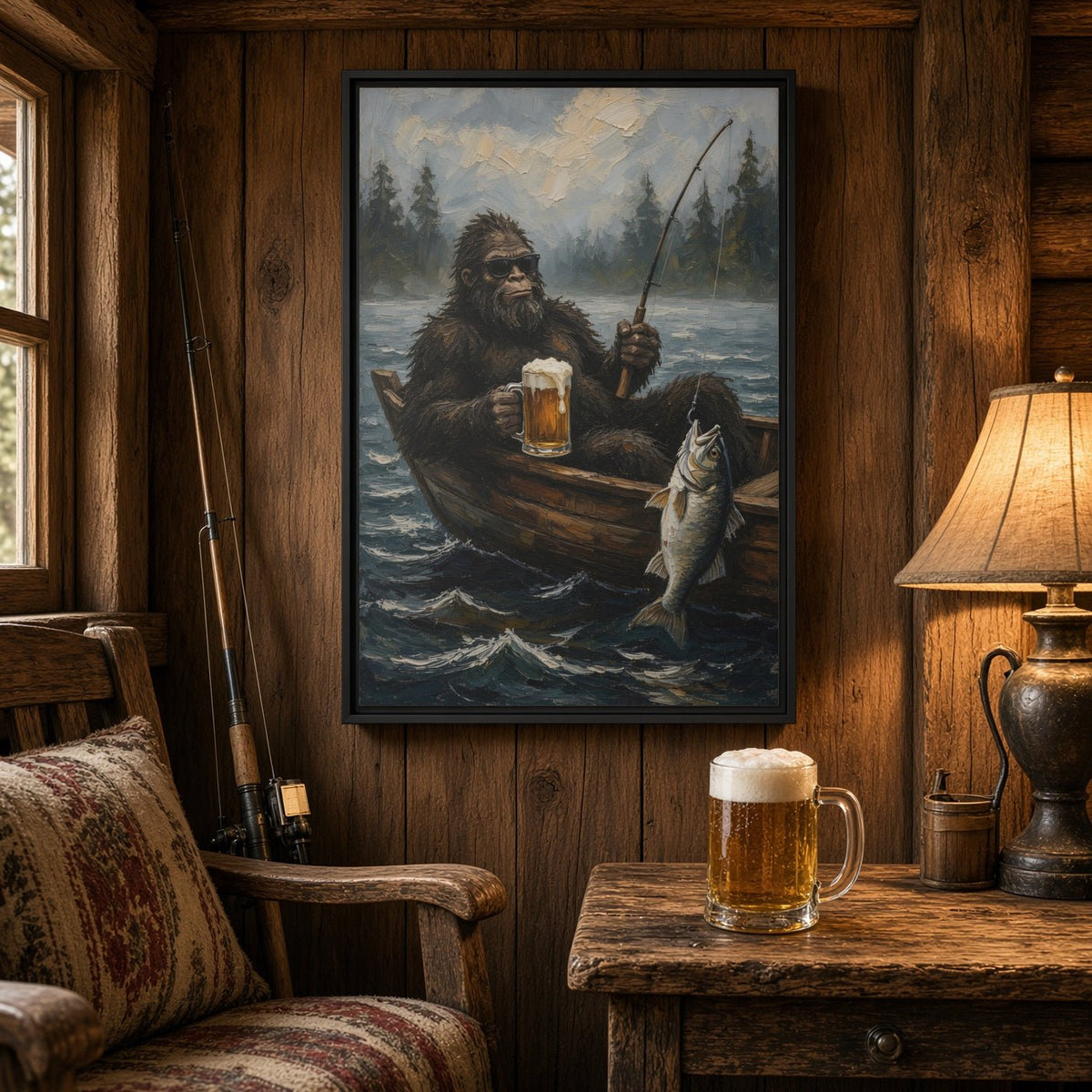 Catch of the Day - Sasquatch Fishing with Beer Canvas