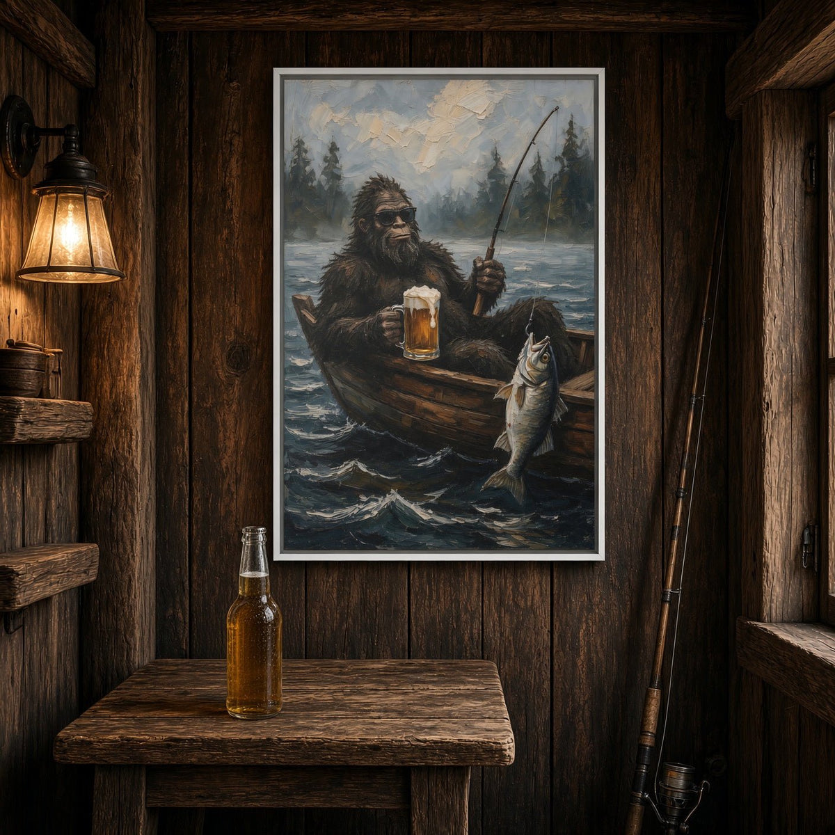 Catch of the Day - Sasquatch Fishing with Beer Canvas