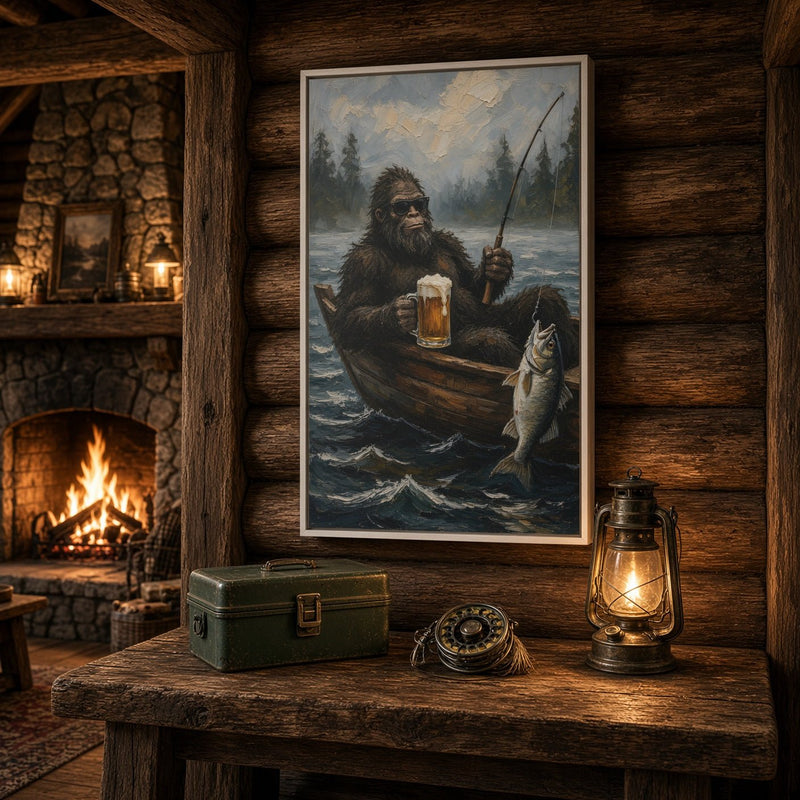 Catch of the Day - Sasquatch Fishing with Beer Canvas