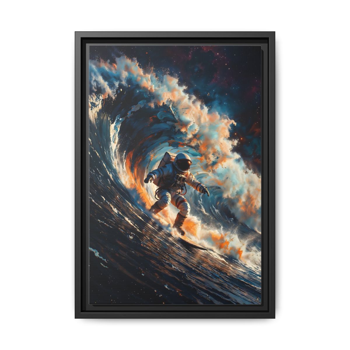 Cosmic Wave Surf - Astronaut Cosmic Wave Matte Canvas Framed