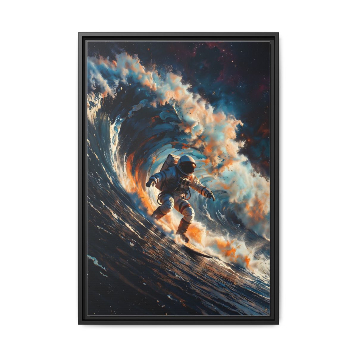 Cosmic Wave Surf - Astronaut Cosmic Wave Matte Canvas Framed