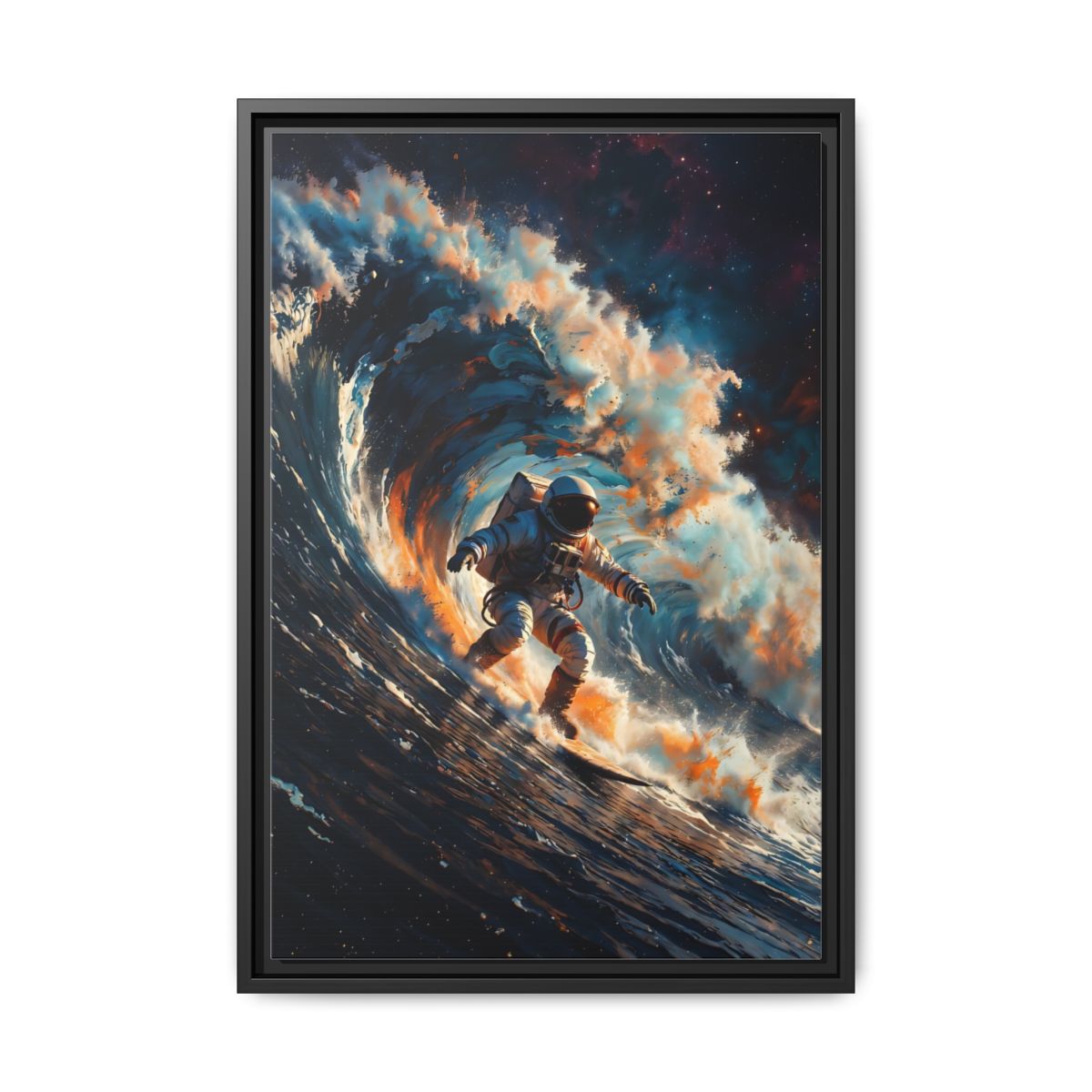 Cosmic Wave Surf - Astronaut Cosmic Wave Matte Canvas Framed