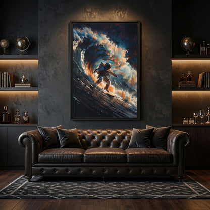 Cosmic Wave Surf - Astronaut Cosmic Wave Matte Canvas Framed