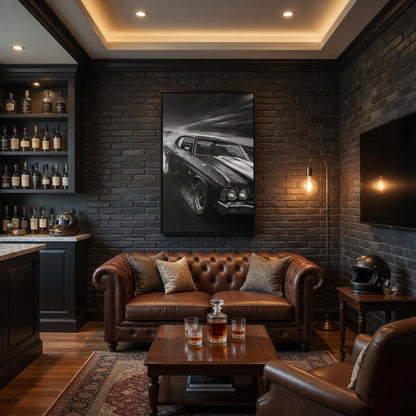 1970 SS Chevy Muscle Car - Matte Canvas Framed | Retro Automobile Wall Art