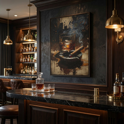 Ember & Amber - Whiskey & Cigar |  Framed Canvas Art