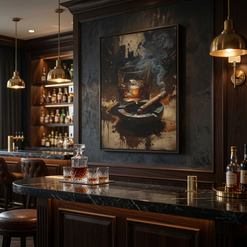 Ember & Amber - Whiskey & Cigar |  Framed Canvas Art