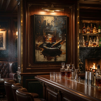 Ember & Amber - Whiskey & Cigar |  Framed Canvas Art