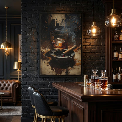 Ember & Amber - Whiskey & Cigar |  Framed Canvas Art