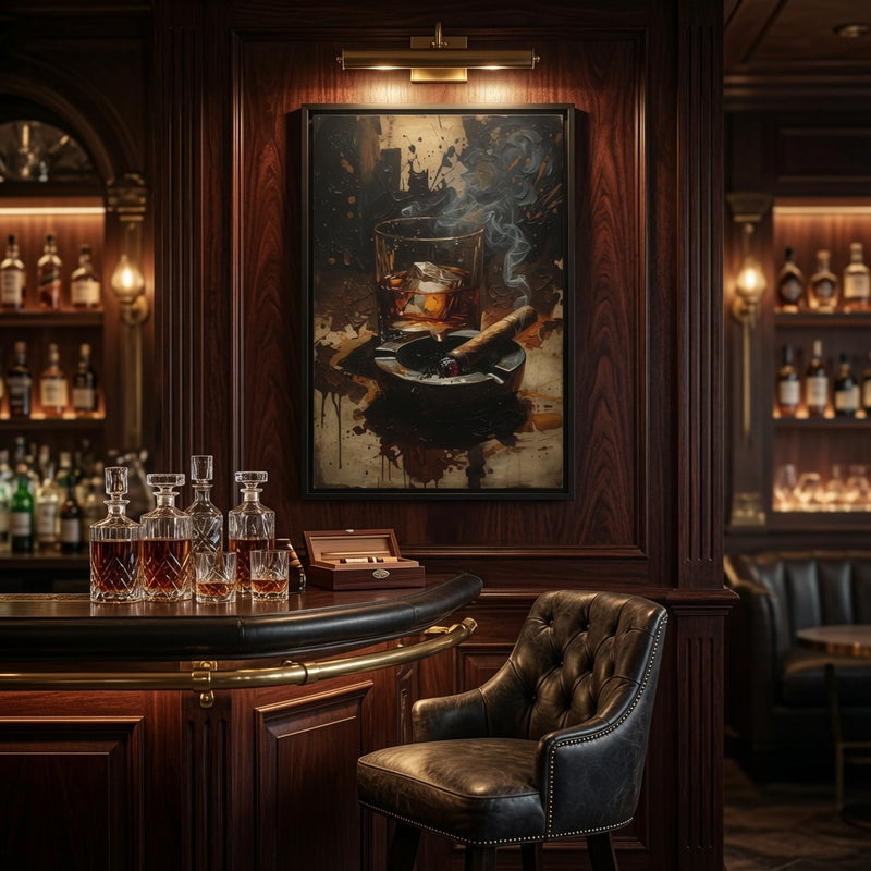 Ember & Amber - Whiskey & Cigar |  Framed Canvas Art