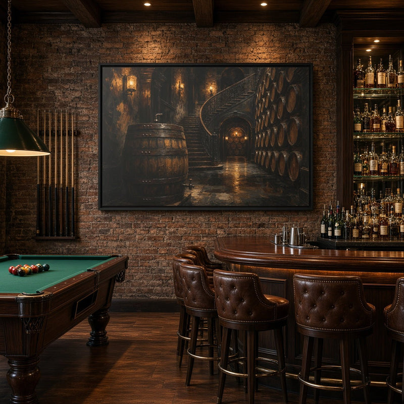 Vintage Whiskey Barrel Cellar Canvas