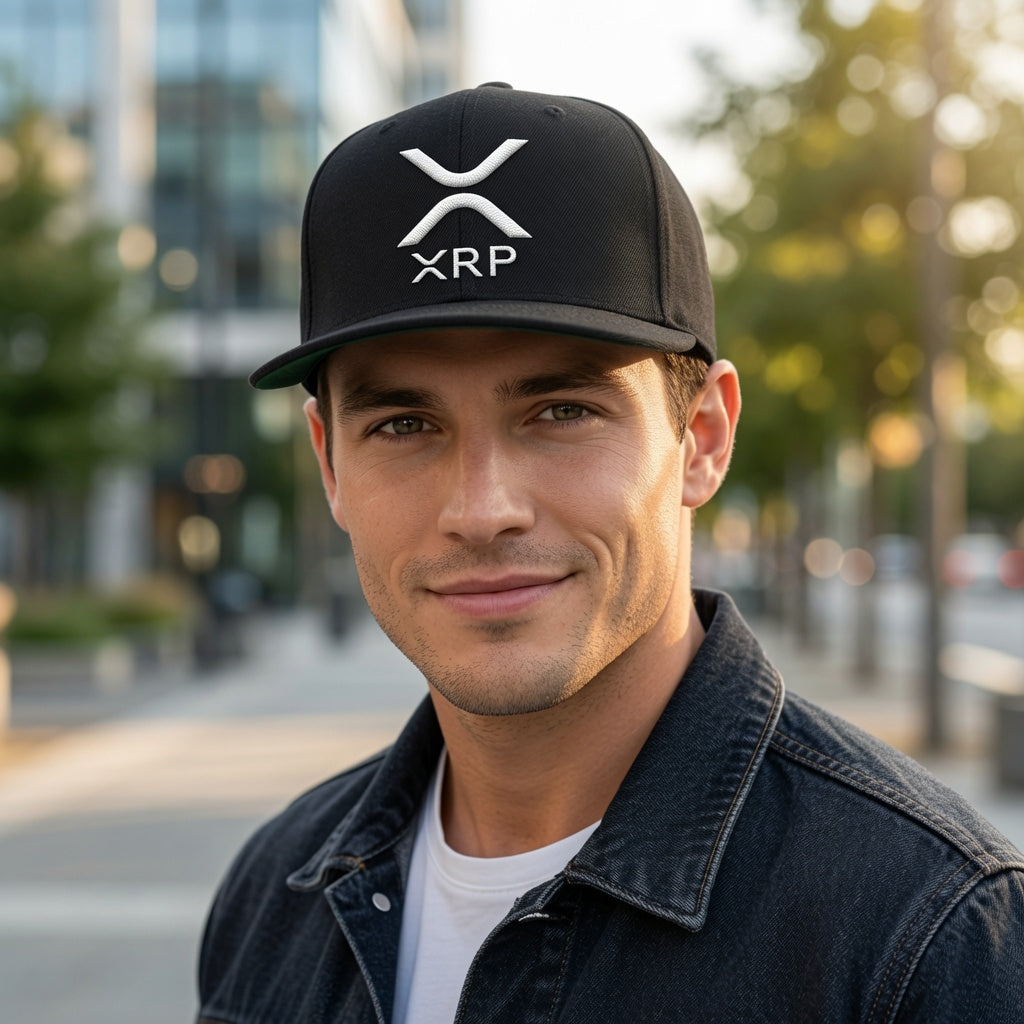 XRP White Logo Flat Bill Snapback | Crypto Hat
