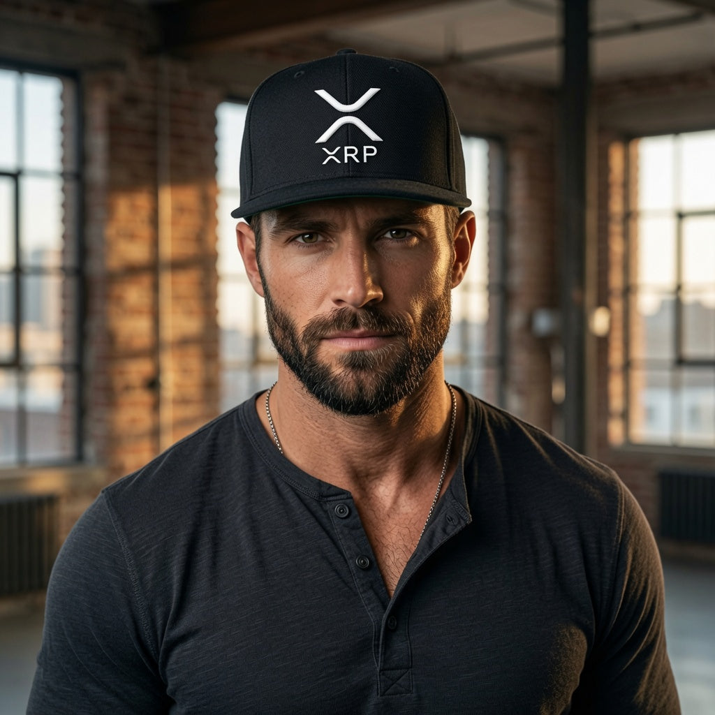 XRP White Logo Flat Bill Snapback | Crypto Hat