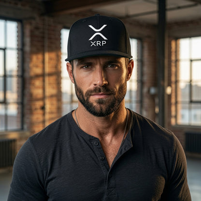 XRP White Logo Flat Bill Snapback | Crypto Hat