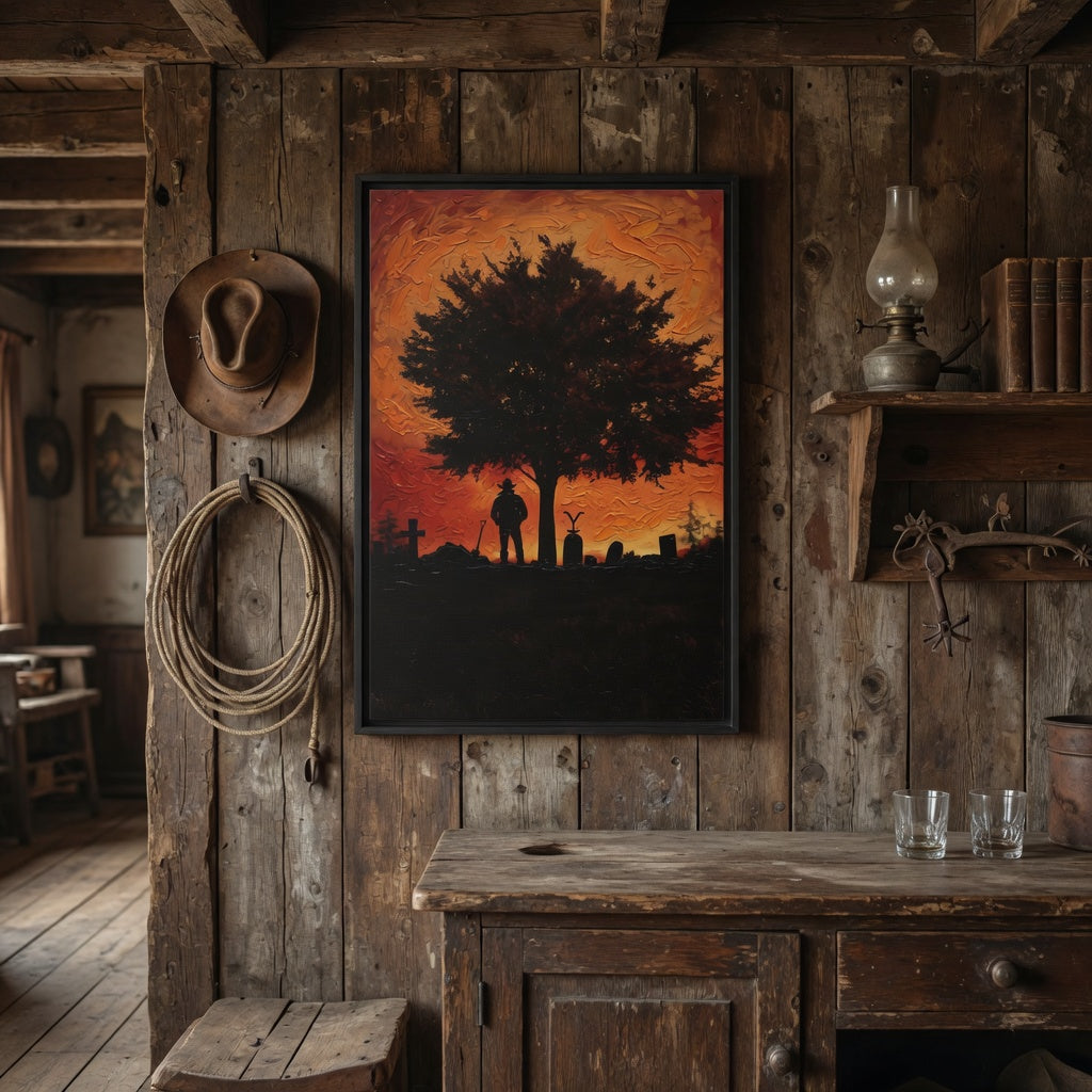 Yellowstone Inspired Art -Matte Canvas Framed | Cemetery Night Scene
