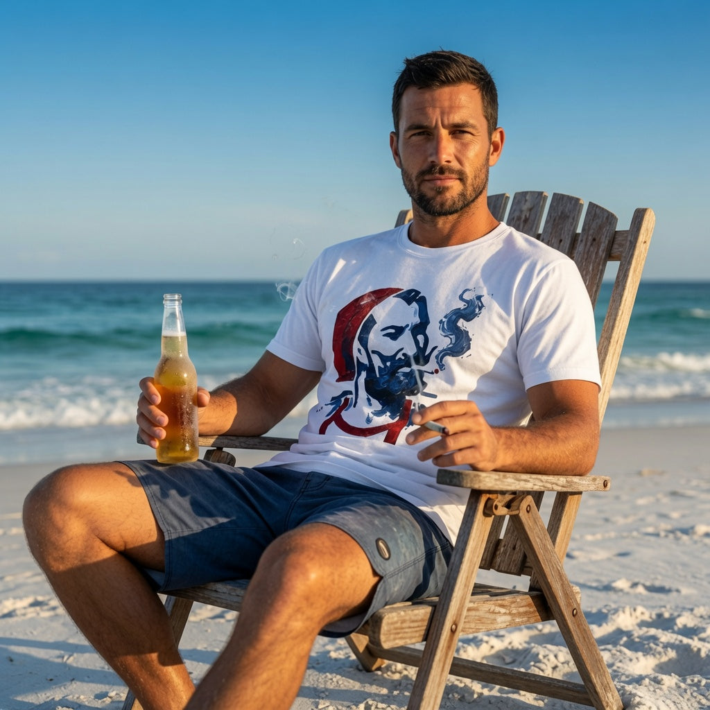 Vintage Smoker Portrait T-Shirt — Retro Nautical Fisherman Design